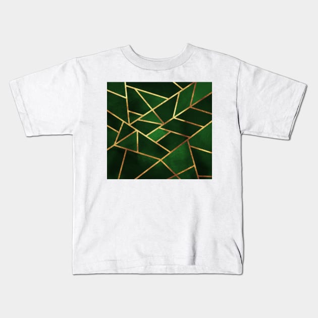 Green Gold Geometric Kids T-Shirt by themadesigns